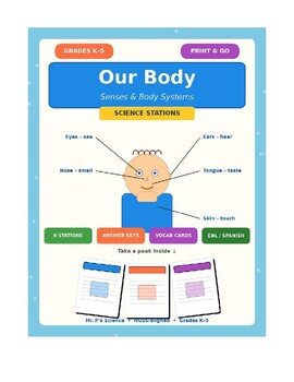 Human Body Science Stations | Five Senses, Heart, Brain, Bones | K-5