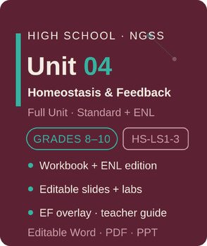 Biology Curriculum Unit 4: Homeostasis | Workbook + Bilingual | HS-LS1-3