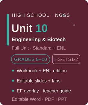 Biology Curriculum Unit 10: Engineering | Workbook + Bilingual | HS-ETS1-2