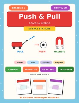 Push and Pull Science Stations | Forces and Motion Centers | K-3rd